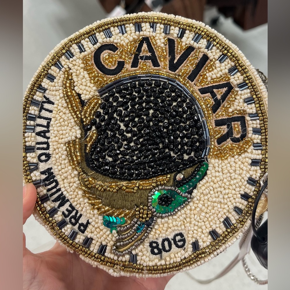 Brand new round beaded caviar purse